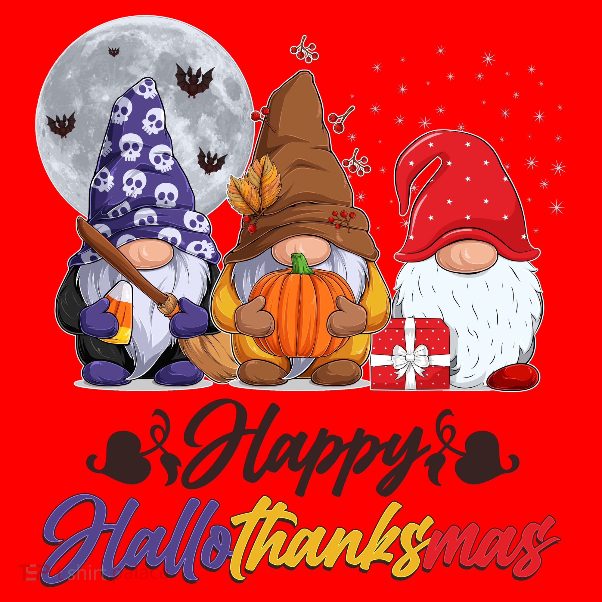 Happy Hallothanksmas Gnomes Santa Hat