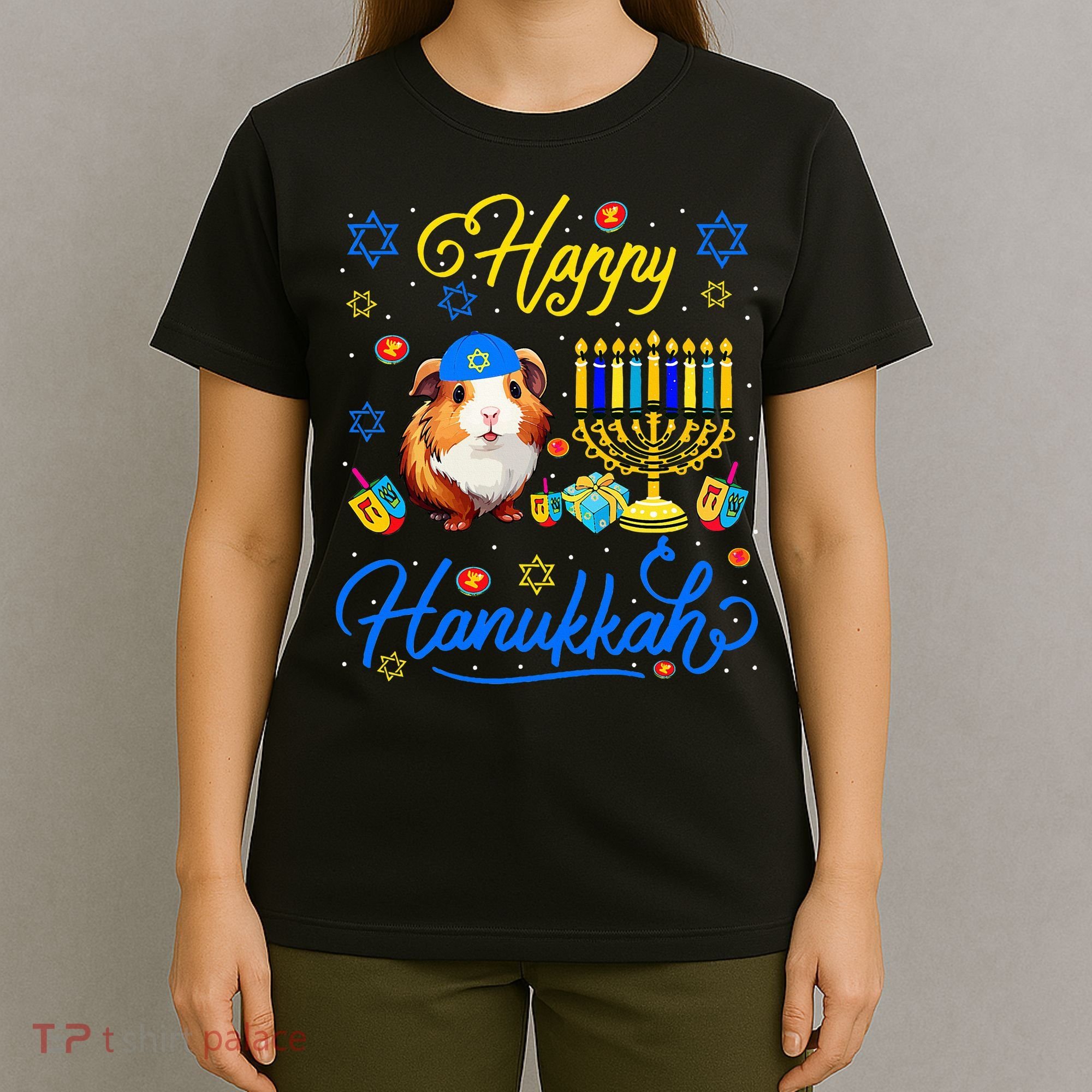 Happy Hanukkah Guinea Pig With Menorah Proud Jewish Lover  T-Shirt