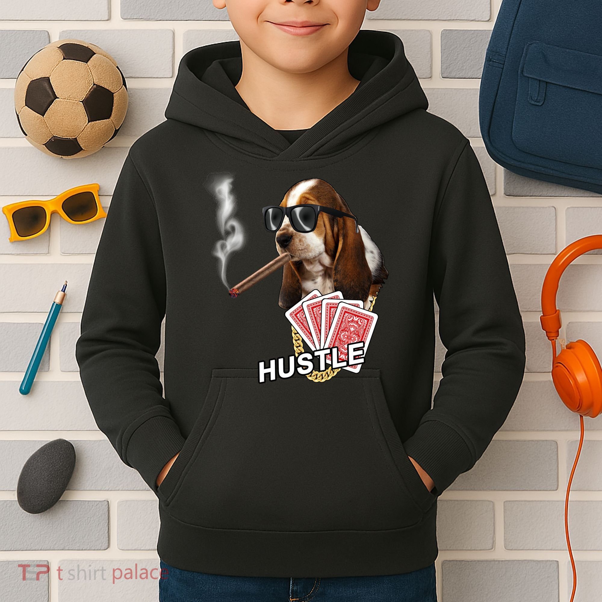 Hustle Hound Gambling Dog Tee Kids Hoodie