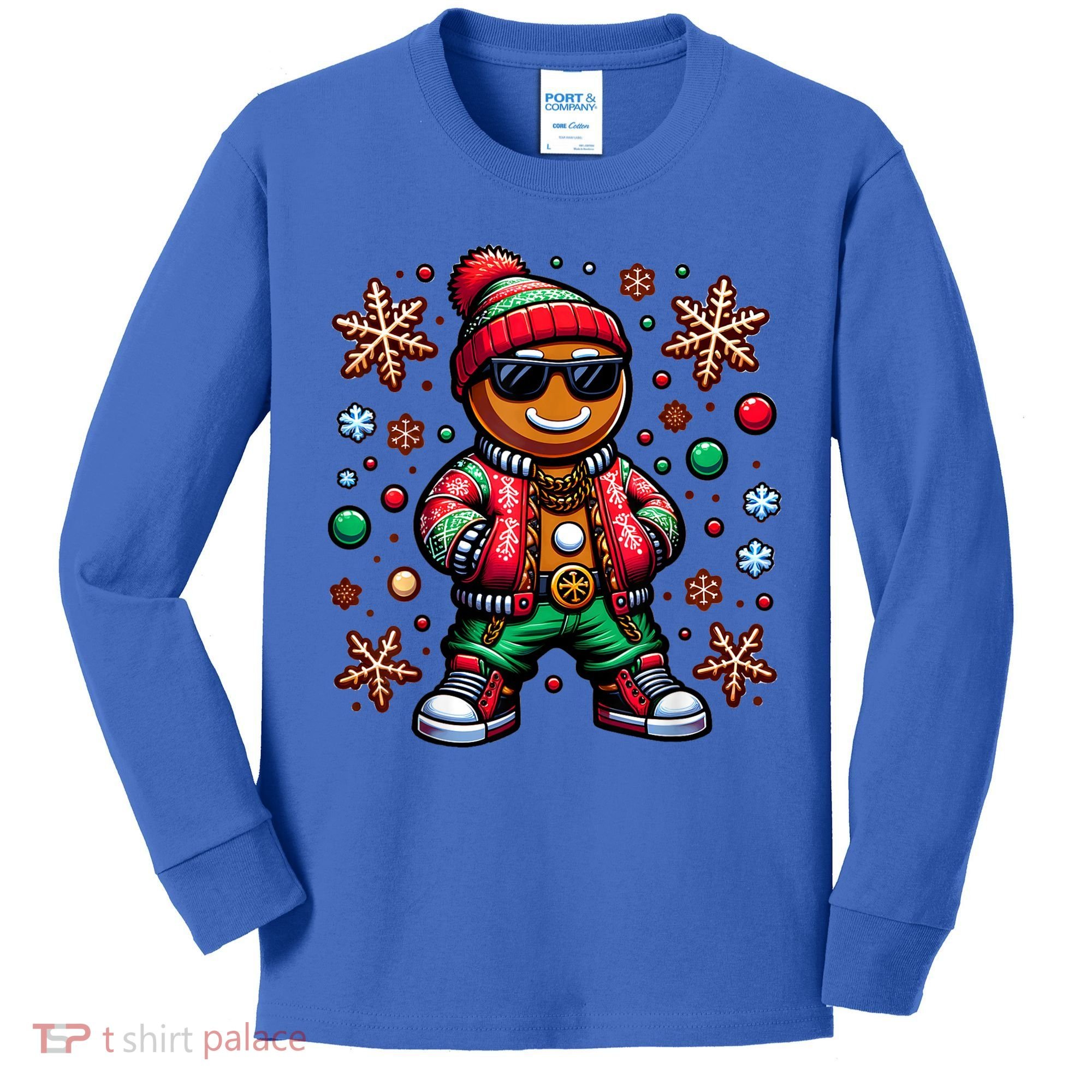 Hip Hop Gingerbread Man Xmas Funny Christmas Kids Long Sleeve Shirt