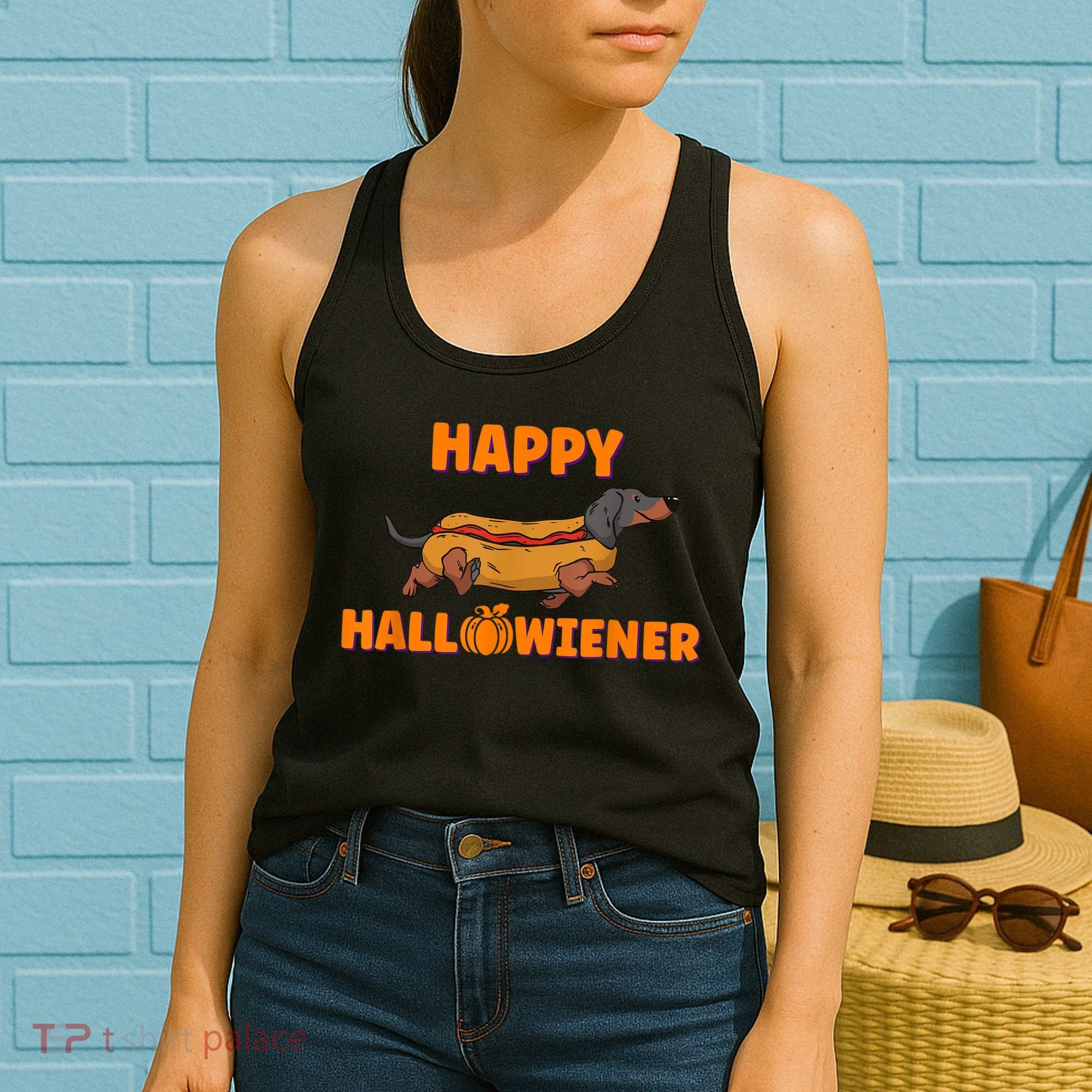 Happy Hallowiener Halloween Dachshund In Hot Dog Costume Tee Women's Tank Top