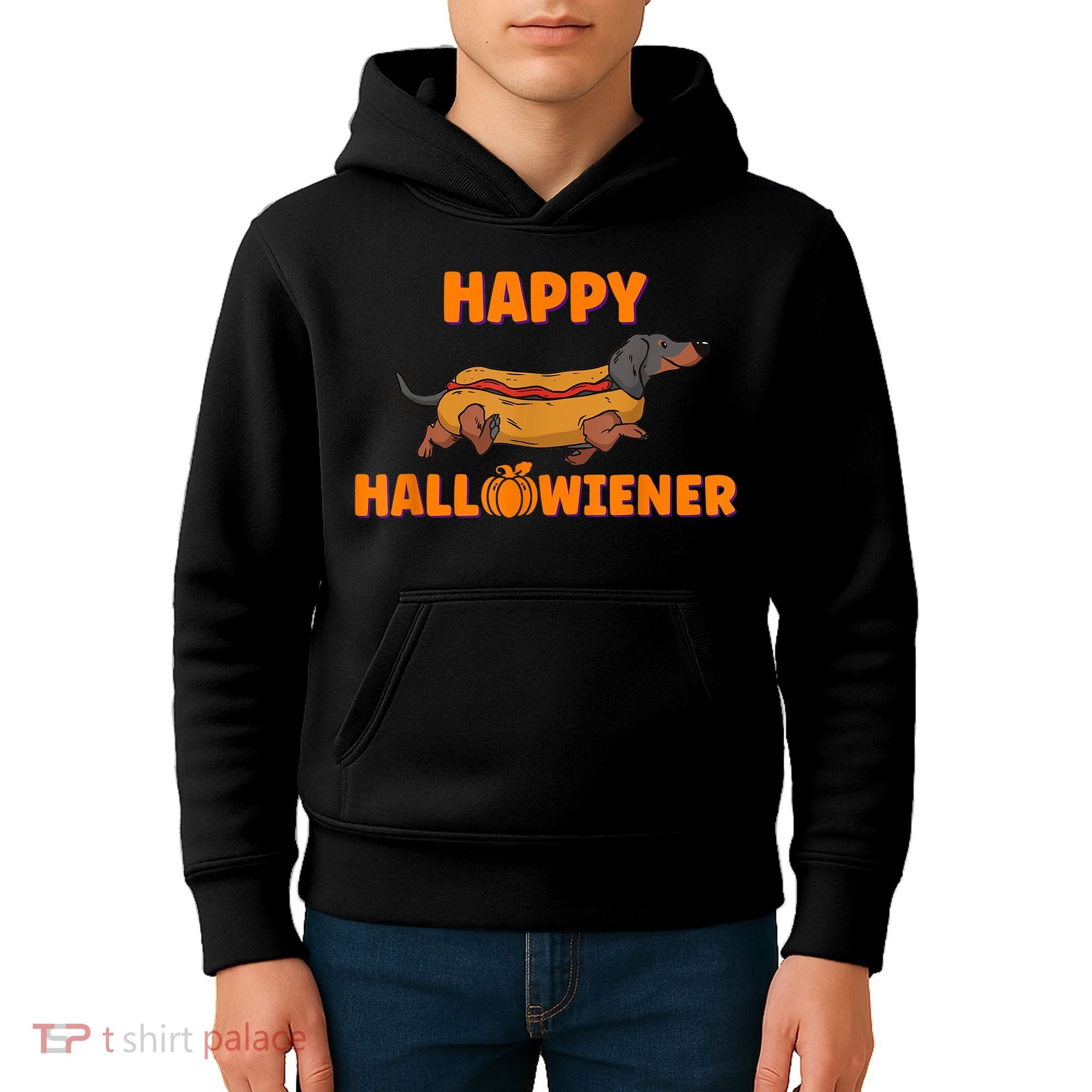 Happy Hallowiener Halloween Dachshund In Hot Dog Costume Tee Kids Hoodie
