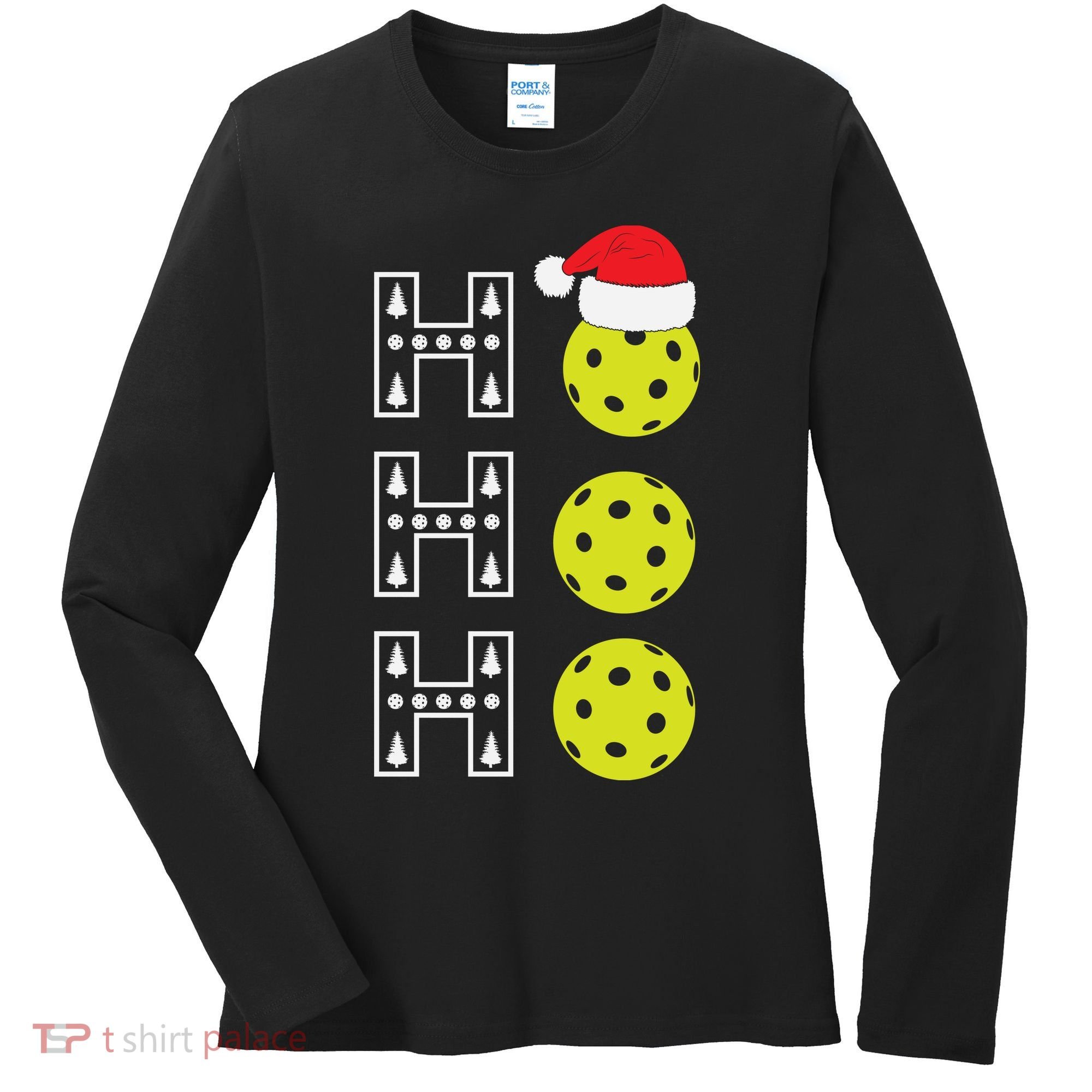 Ho Ho Ho Pickleball Christmas Santa Hat Holiday Women's Long Sleeve Shirt
