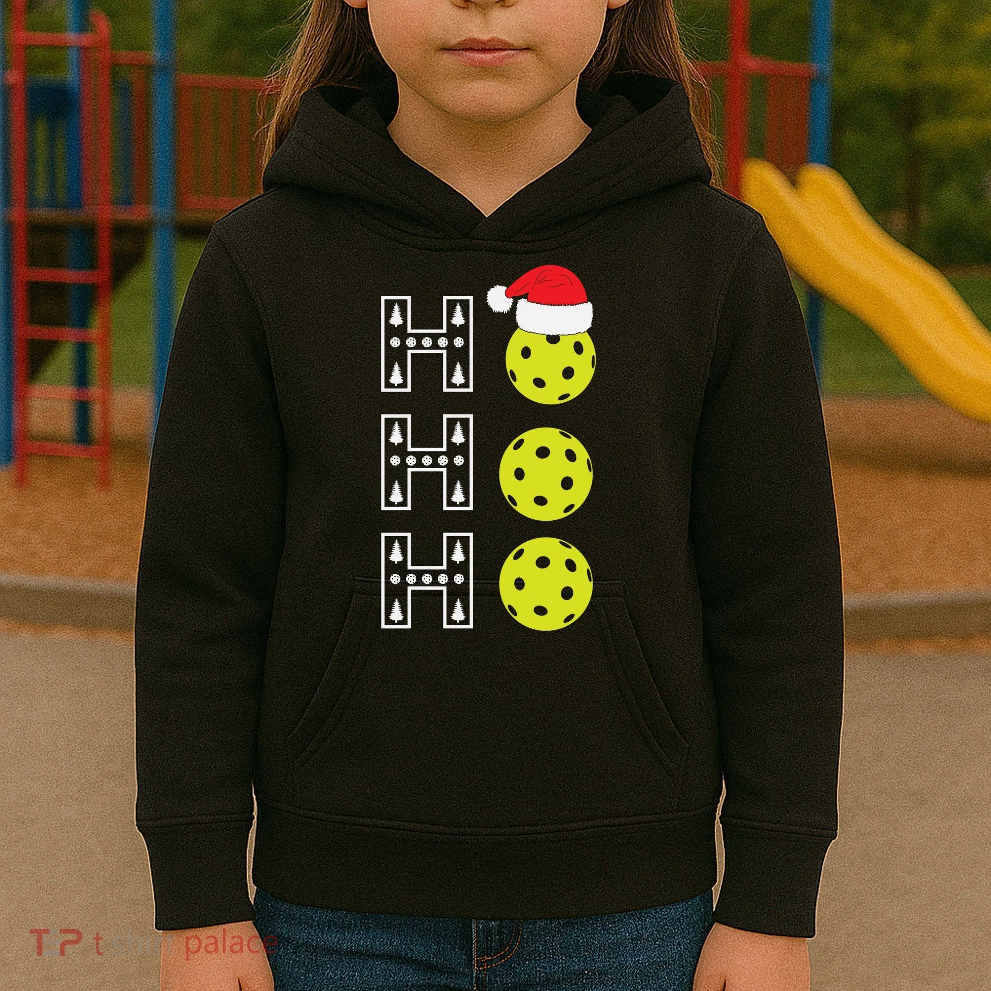 Ho Ho Ho Pickleball Christmas Santa Hat Holiday Kids Hoodie