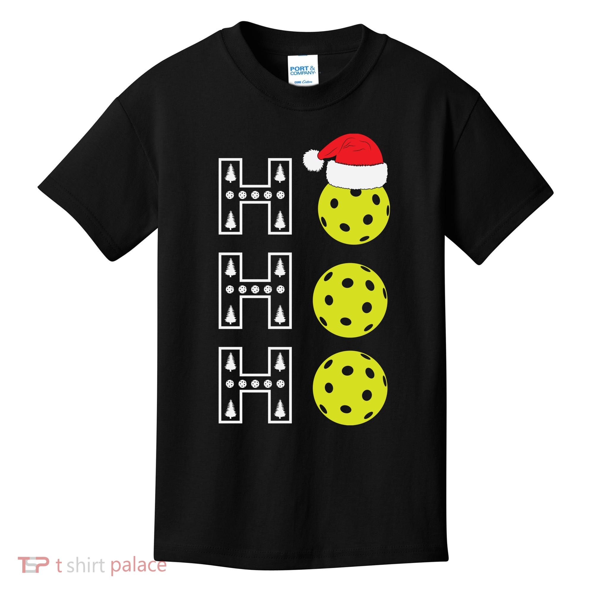 Ho Ho Ho Pickleball Christmas Santa Hat Holiday Kids T-Shirt