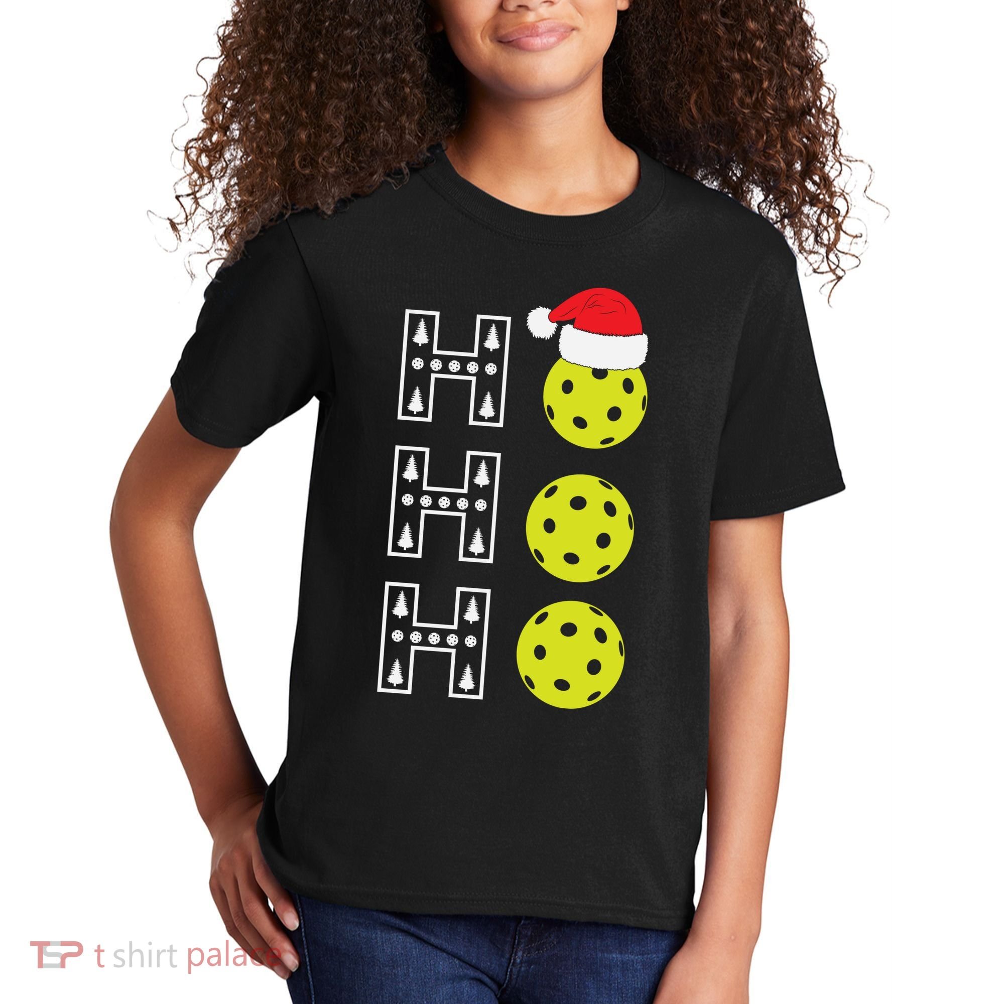 Ho Ho Ho Pickleball Christmas Santa Hat Holiday Kids T-Shirt