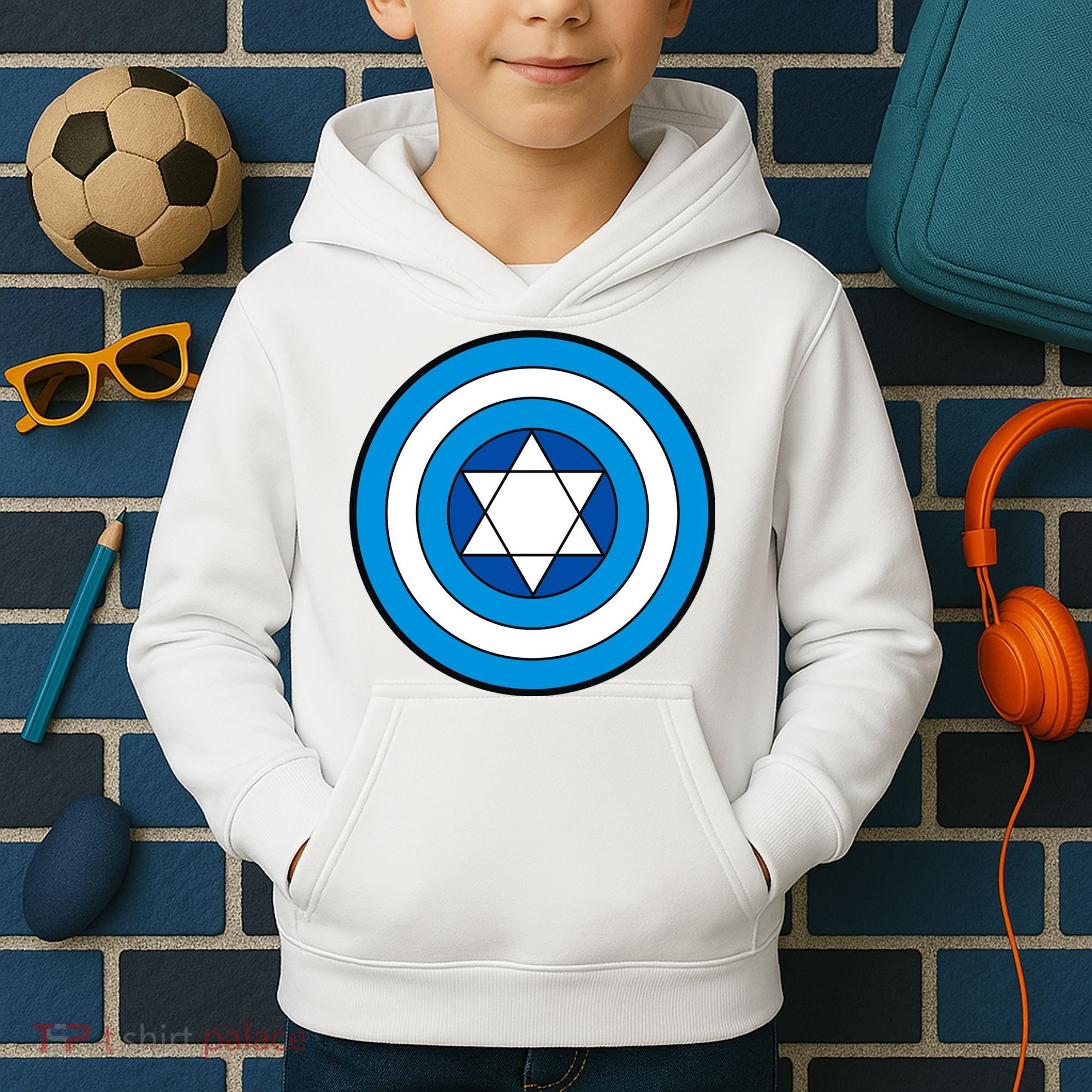 Hero Holidays Hanukkah Captain Shield Logo Kids Hoodie