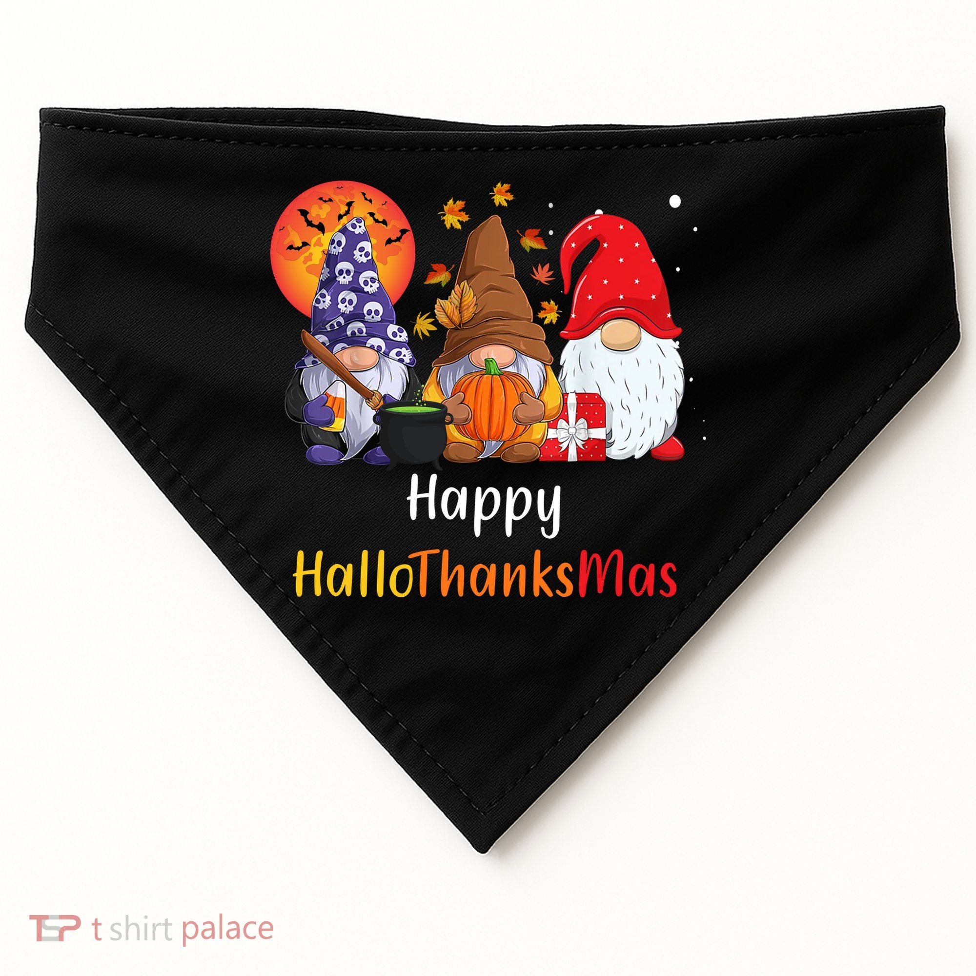 Happy Hallothanksmas Holiday Gnomes USA-Made Doggie Bandana