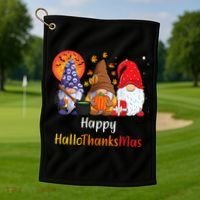 Happy Hallothanksmas Holiday Gnomes Golf Towel thumb 1