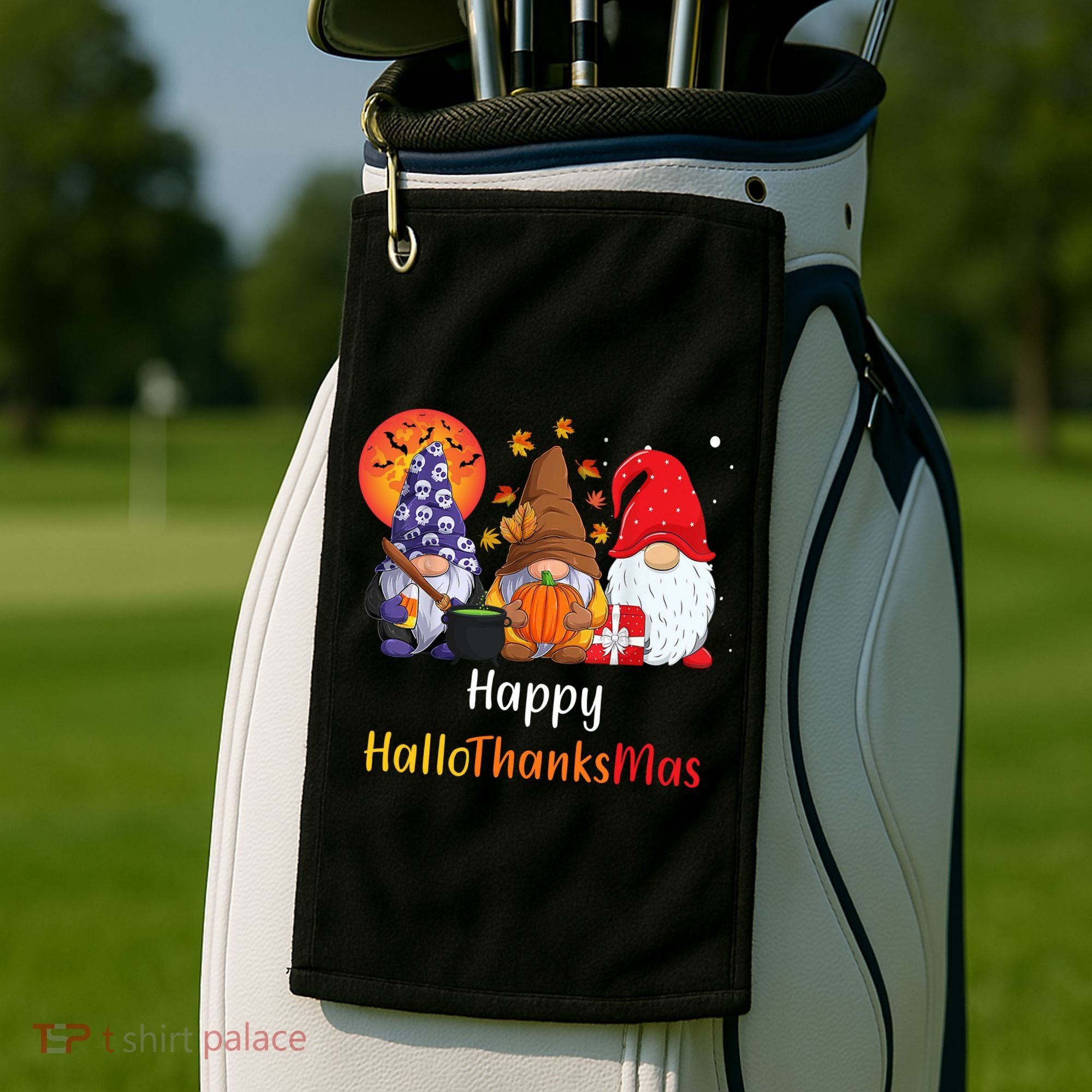 Happy Hallothanksmas Holiday Gnomes Golf Towel