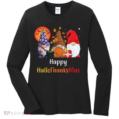 Happy Hallothanksmas Holiday Gnomes Women's Long Sleeve Shirt