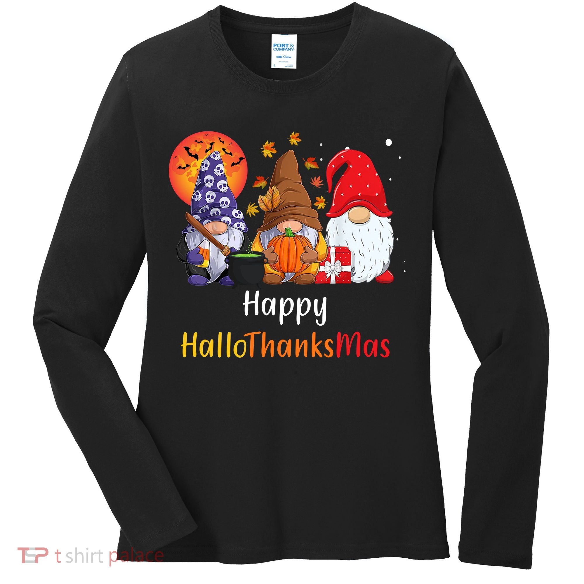 Happy Hallothanksmas Holiday Gnomes Women's Long Sleeve Shirt