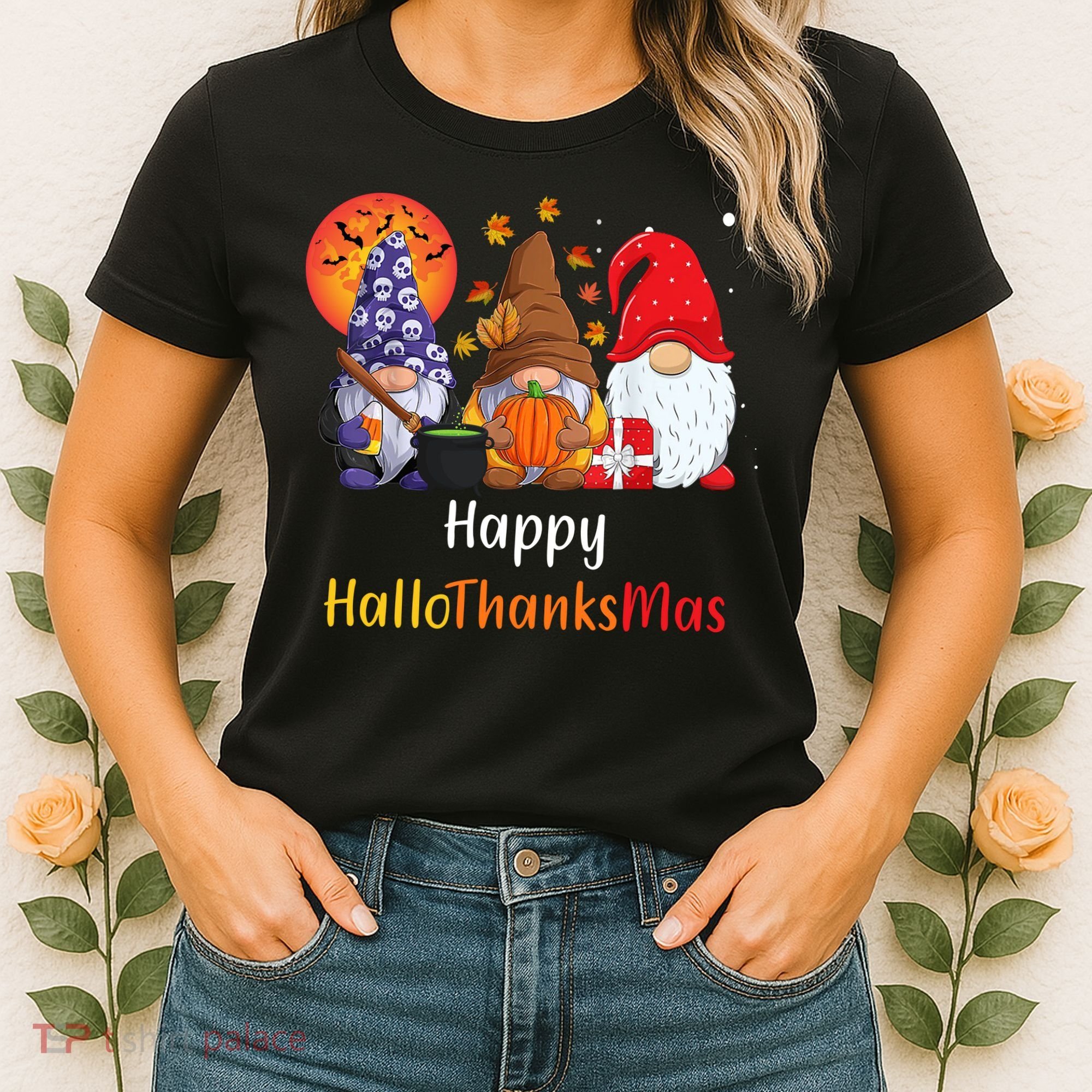 Happy Hallothanksmas Holiday Gnomes Women's T-Shirt