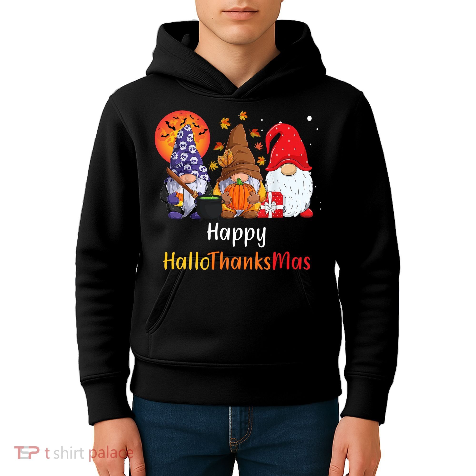 Happy Hallothanksmas Holiday Gnomes Kids Hoodie