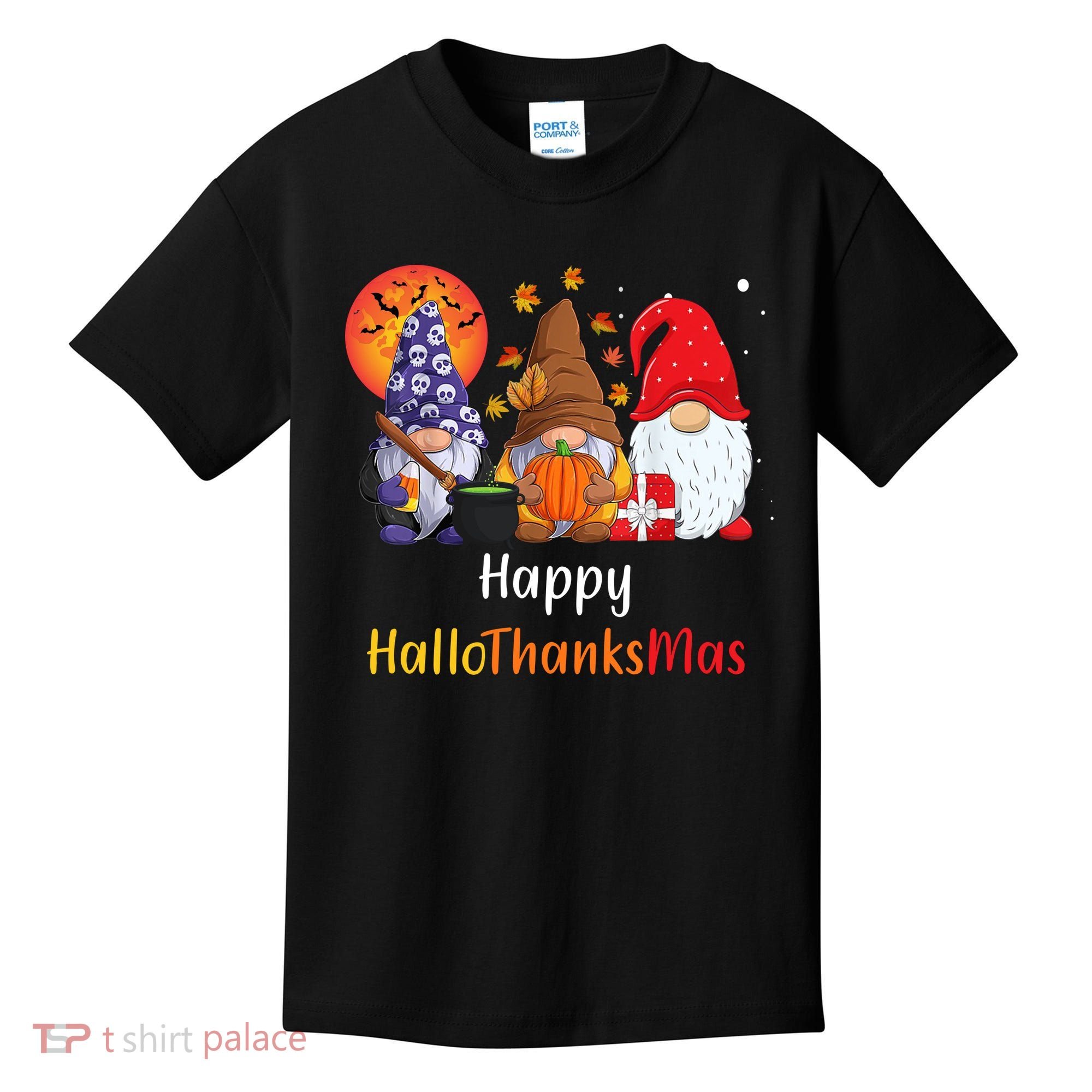 Happy Hallothanksmas Holiday Gnomes Kids T-Shirt
