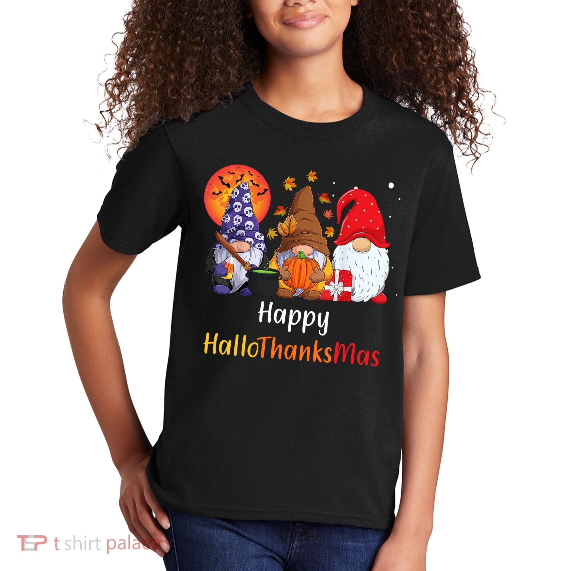 Happy Hallothanksmas Holiday Gnomes Kids T-Shirt