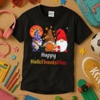 Happy Hallothanksmas Holiday Gnomes Kids T-Shirt thumb 3