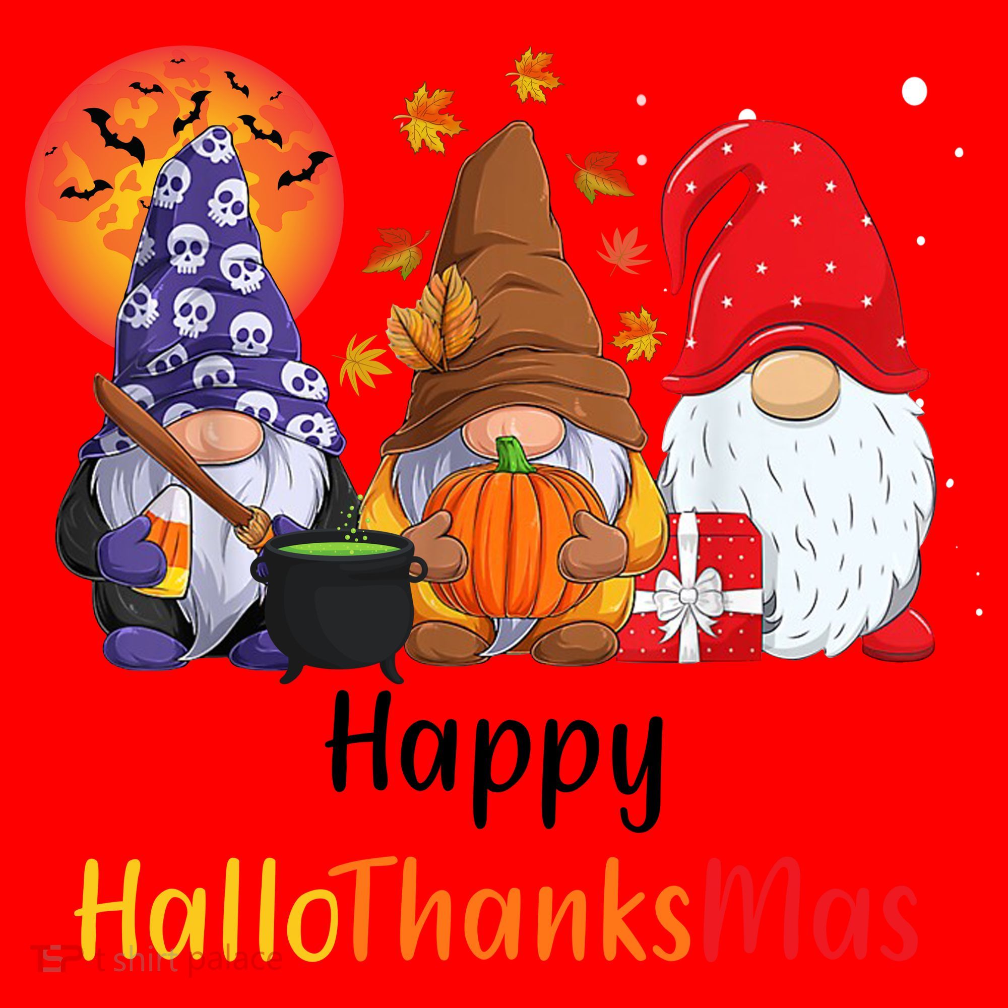 Happy Hallothanksmas Holiday Gnomes Santa Hat