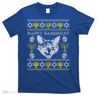 Happy Hanukcat Hannukah Jewish Cat Ugly Christmas Sweater Gift T-Shirt thumb 0