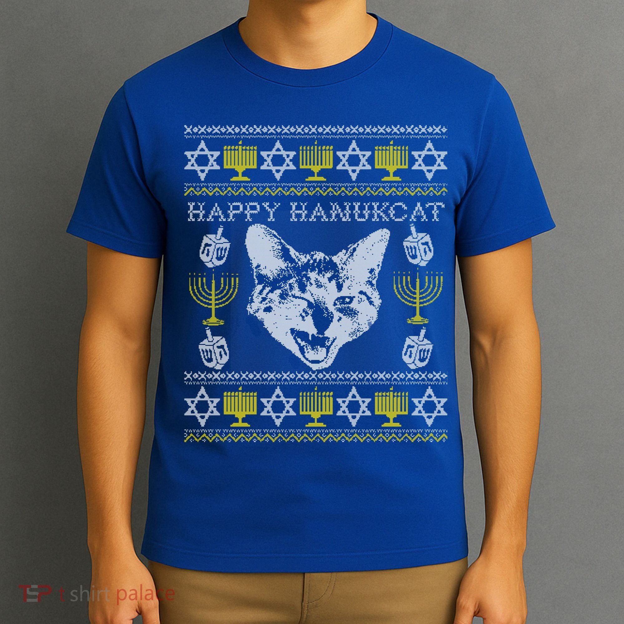Happy Hanukcat Hannukah Jewish Cat Ugly Christmas Sweater Gift T-Shirt