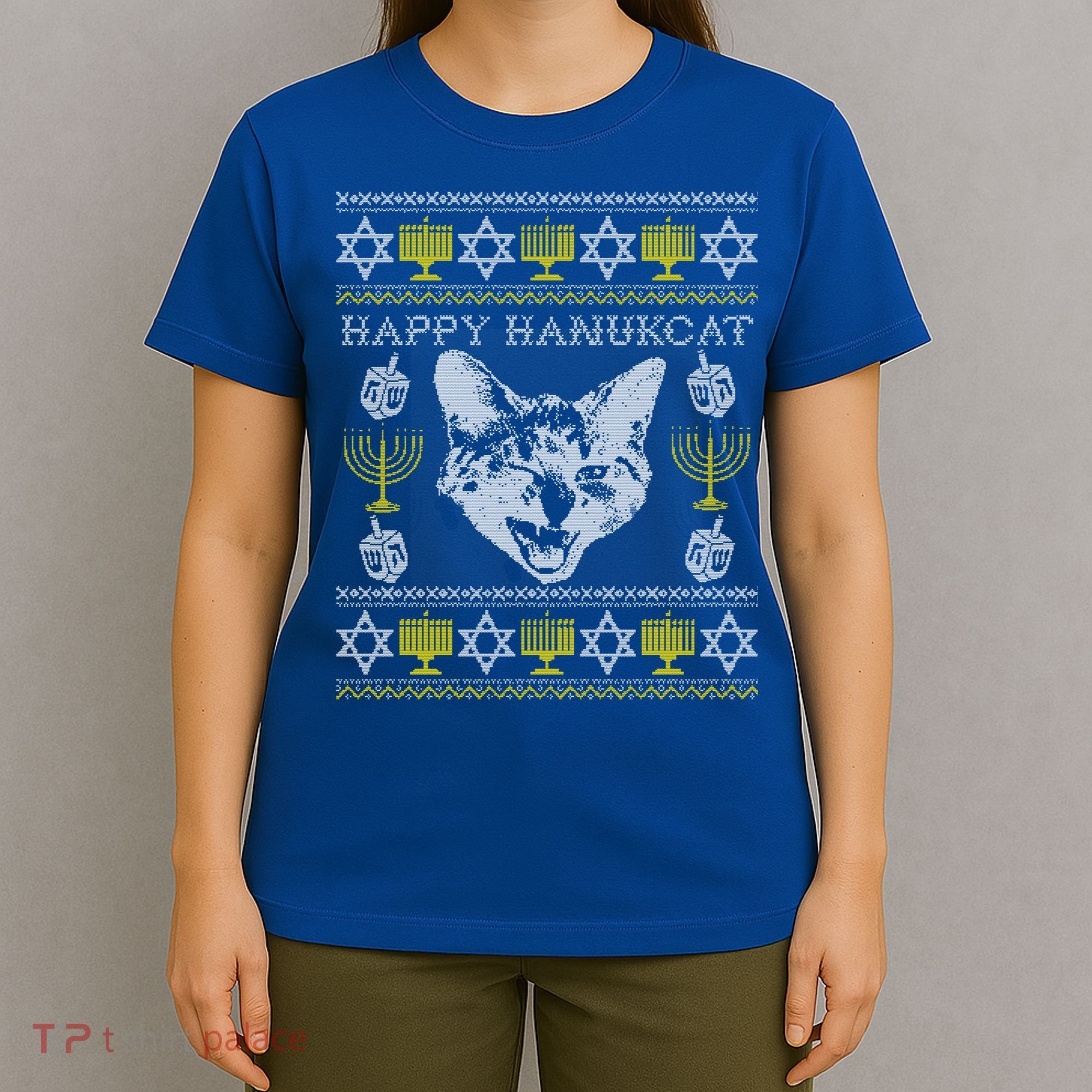 Happy Hanukcat Hannukah Jewish Cat Ugly Christmas Sweater Gift T-Shirt