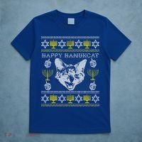 Happy Hanukcat Hannukah Jewish Cat Ugly Christmas Sweater Gift T-Shirt thumb 5