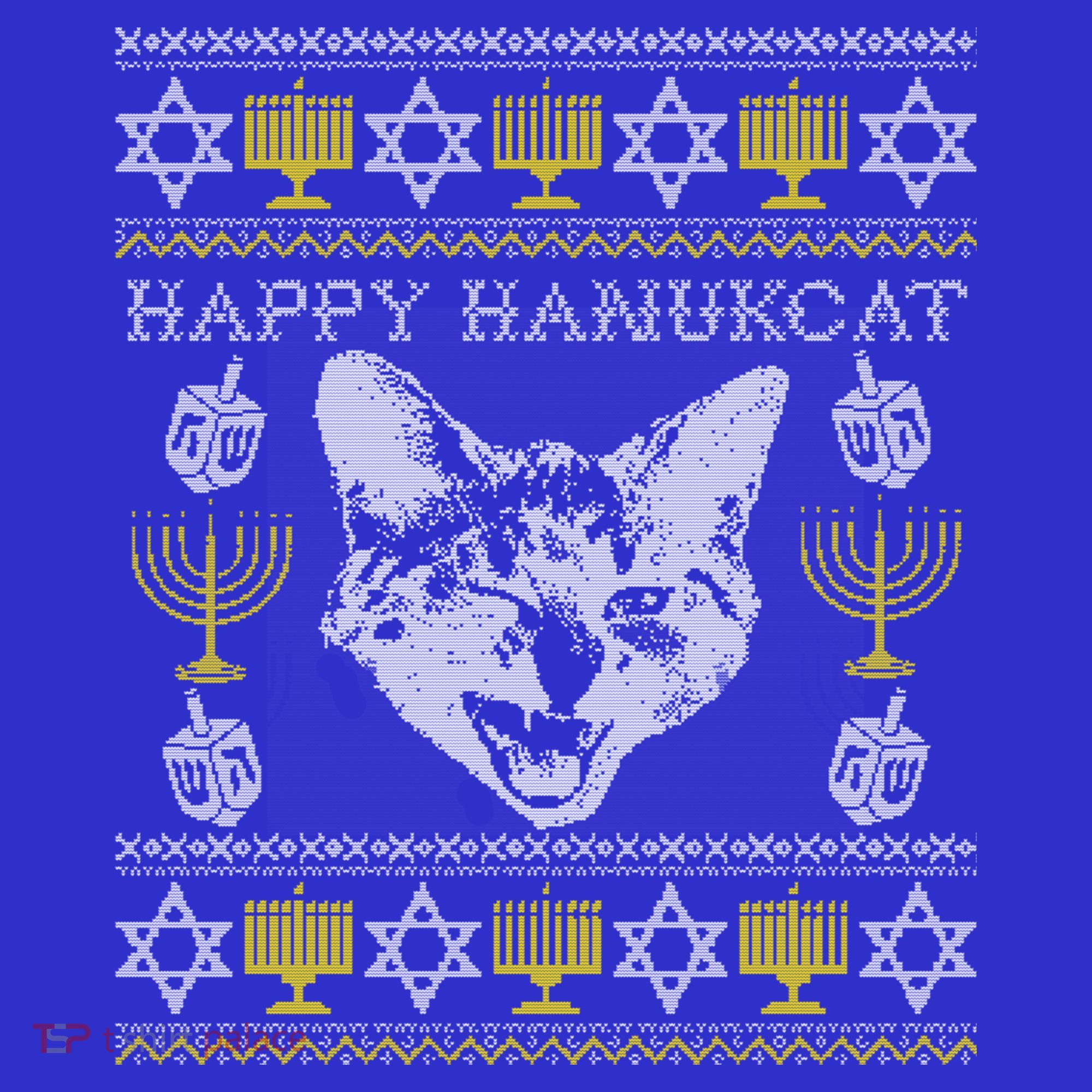 Happy Hanukcat Hannukah Jewish Cat Ugly Christmas Sweater Gift Women's Tank Top