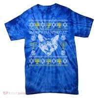Happy Hanukcat Hannukah Jewish Cat Ugly Christmas Sweater Gift Tie-Dye T-Shirt thumb 0