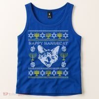 Happy Hanukcat Hannukah Jewish Cat Ugly Christmas Sweater Gift Tank Top thumb 2