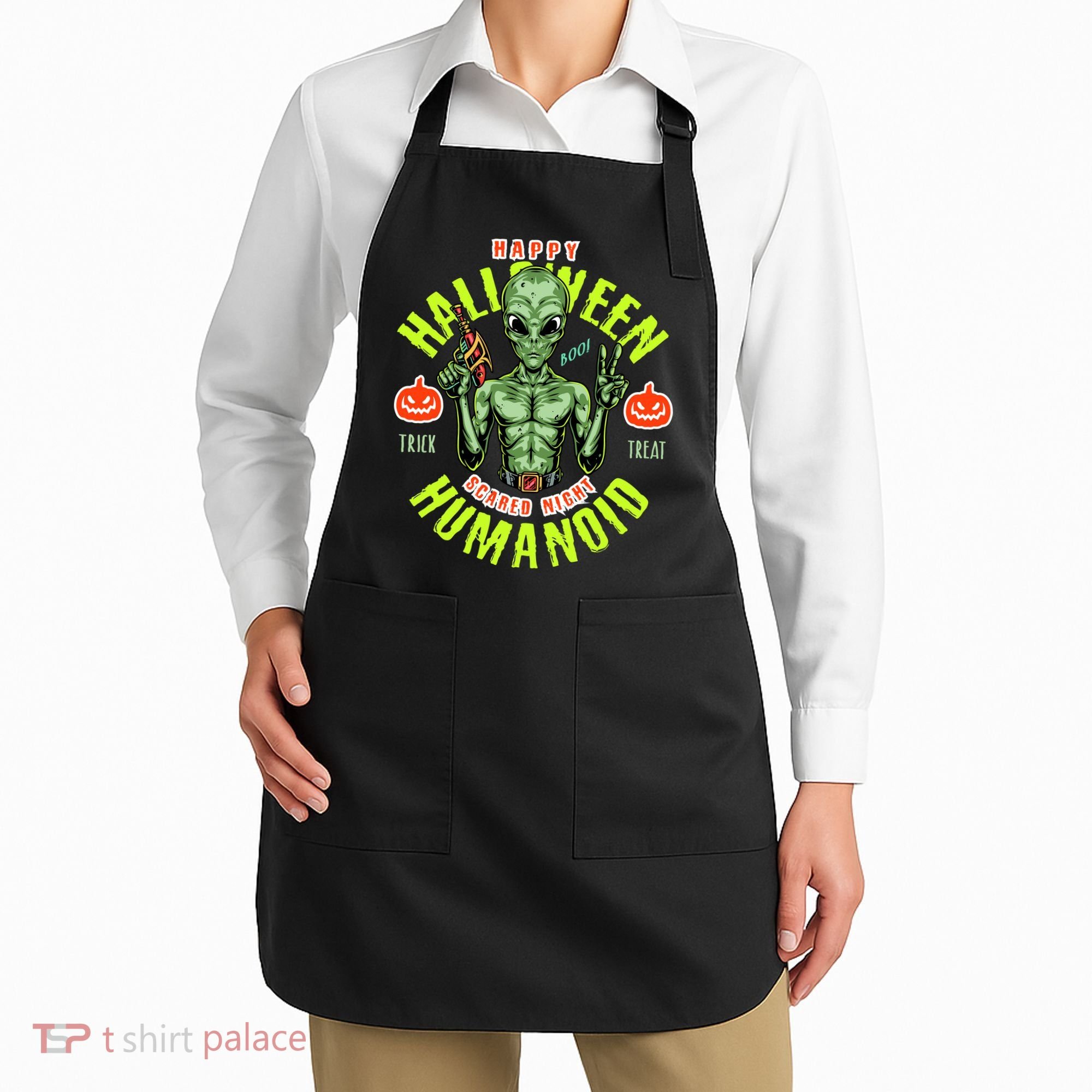 Happy Halloween Humanoid Alien Trick Or Treat Apron