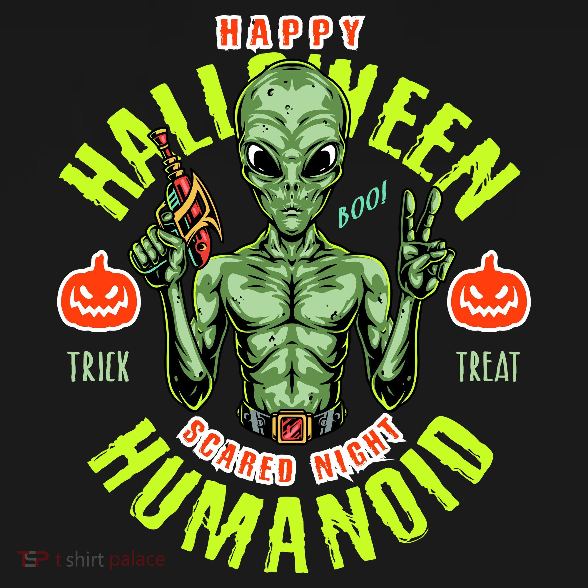 Happy Halloween Humanoid Alien Trick Or Treat Apron