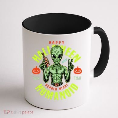 Happy Halloween Humanoid Alien Trick Or Treat Coffee Mug back