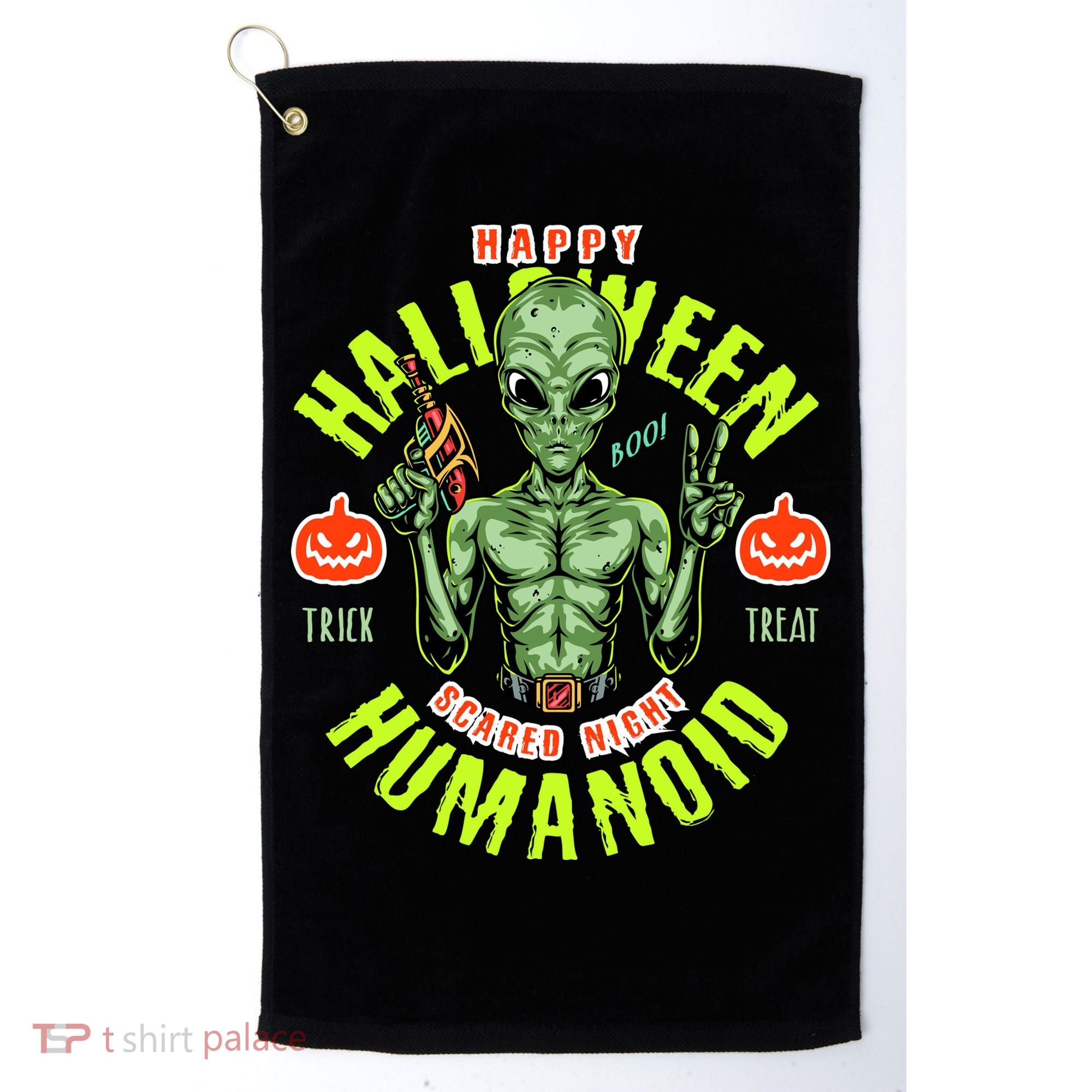Happy Halloween Humanoid Alien Trick Or Treat Golf Towel