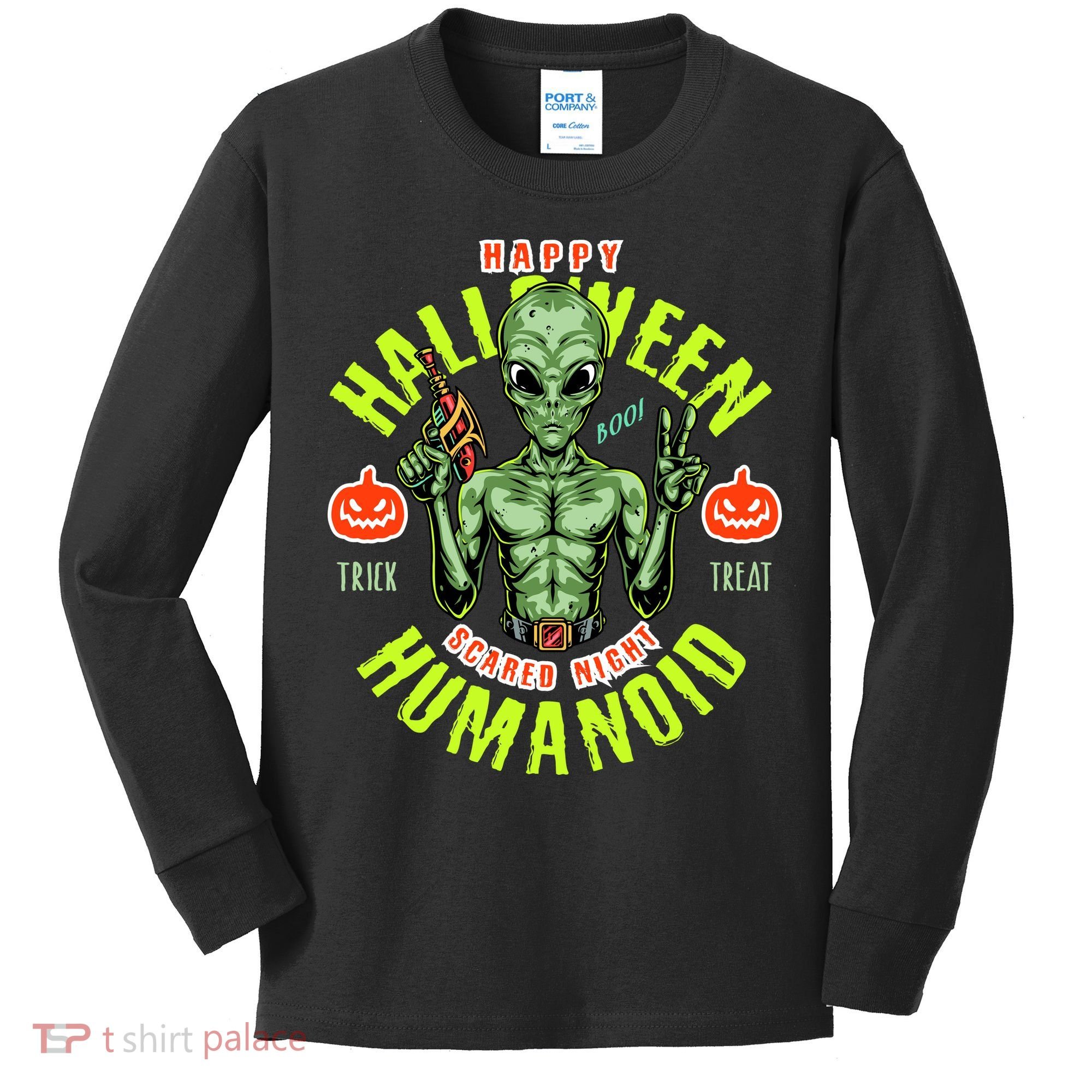 Happy Halloween Humanoid Alien Trick Or Treat Kids Long Sleeve Shirt