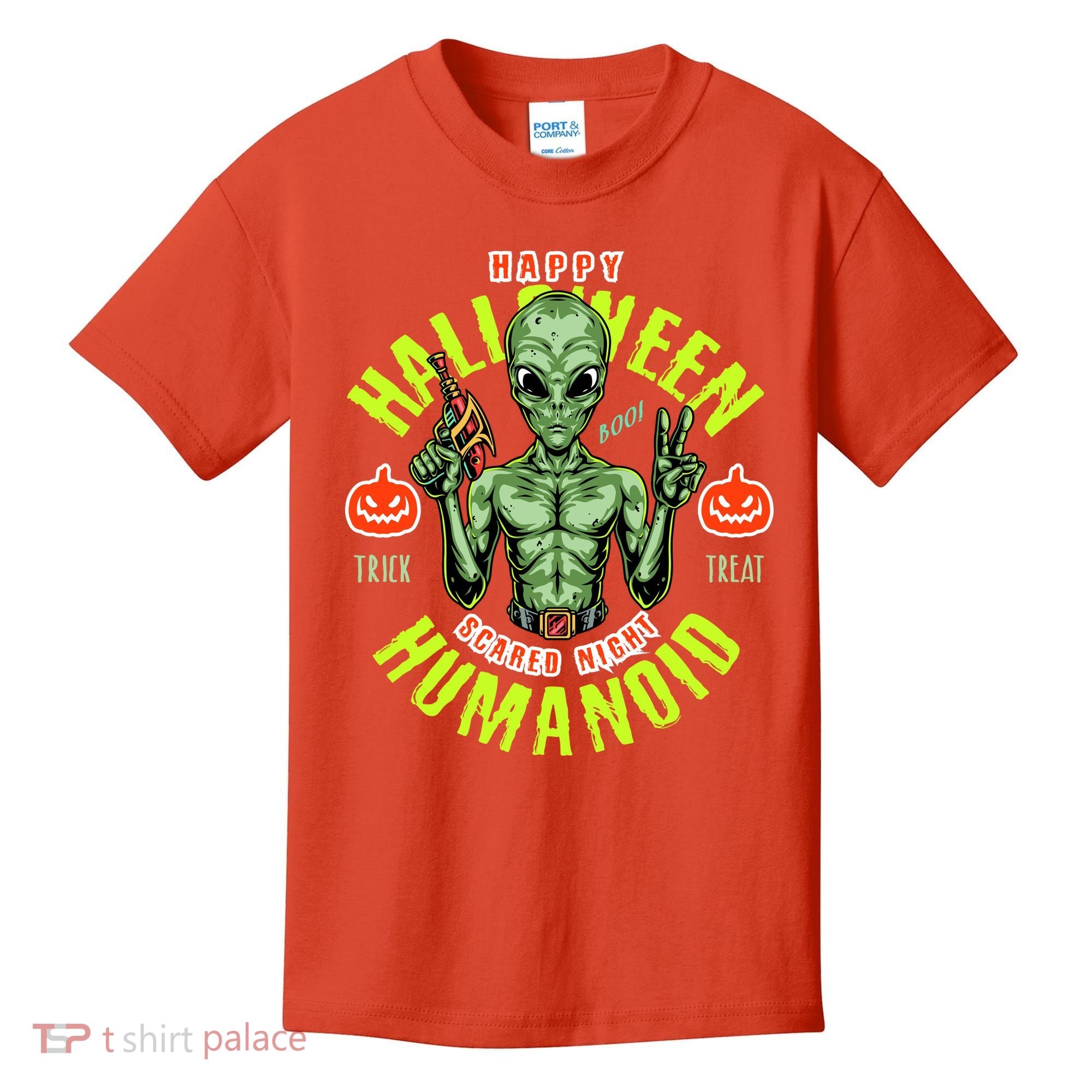 Happy Halloween Humanoid Alien Trick Or Treat Kids T-Shirt