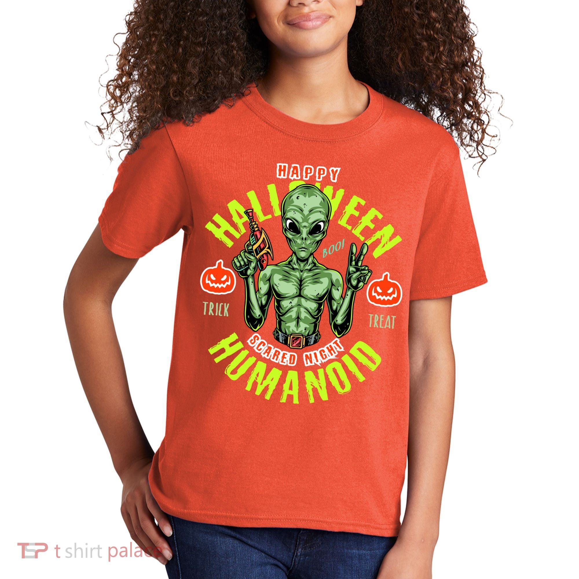 Happy Halloween Humanoid Alien Trick Or Treat Kids T-Shirt
