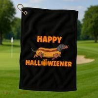 Happy Hallowiener Halloween Dachshund Dog Golf Towel thumb 1