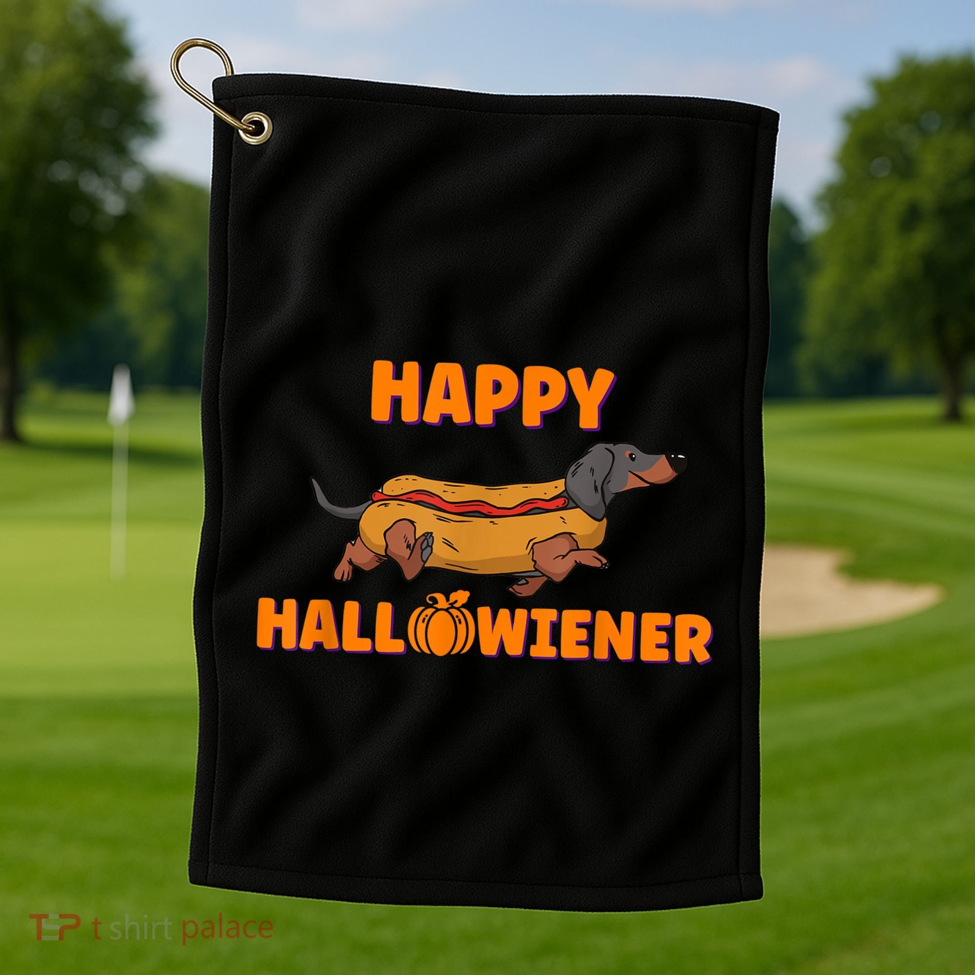 Happy Hallowiener Halloween Dachshund Dog Golf Towel