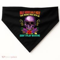 Half Hood Half Holy Funny Christian Retro Sugar Skull Cool Gift USA-Made Doggie Bandana thumb 0