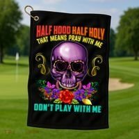 Half Hood Half Holy Funny Christian Retro Sugar Skull Cool Gift Golf Towel thumb 1