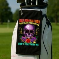 Half Hood Half Holy Funny Christian Retro Sugar Skull Cool Gift Golf Towel thumb 2