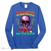 Half Hood Half Holy Funny Christian Retro Sugar Skull Cool Gift Long Sleeve Shirt thumb 0