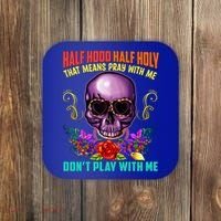 Half Hood Half Holy Funny Christian Retro Sugar Skull Cool Gift Coaster thumb 0