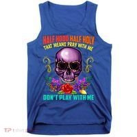 Half Hood Half Holy Funny Christian Retro Sugar Skull Cool Gift Tank Top thumb 0