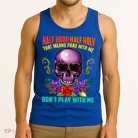 Half Hood Half Holy Funny Christian Retro Sugar Skull Cool Gift Tank Top thumb 3