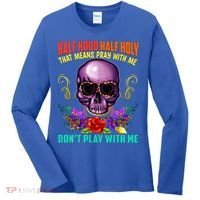 Half Hood Half Holy Funny Christian Retro Sugar Skull Cool Gift Women's Long Sleeve Shirt thumb 0