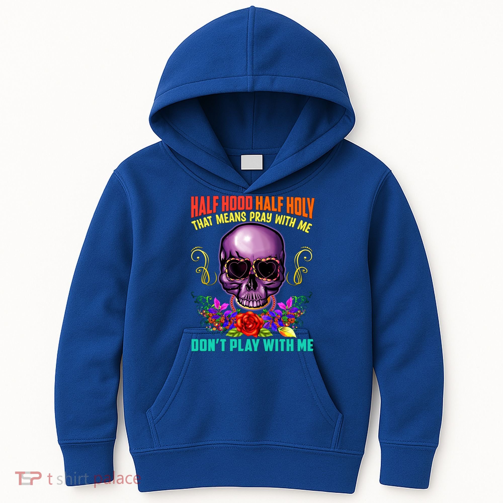 Half Hood Half Holy Funny Christian Retro Sugar Skull Cool Gift Kids Hoodie