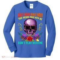 Half Hood Half Holy Funny Christian Retro Sugar Skull Cool Gift Kids Long Sleeve Shirt thumb 0