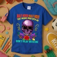 Half Hood Half Holy Funny Christian Retro Sugar Skull Cool Gift Kids T-Shirt thumb 3