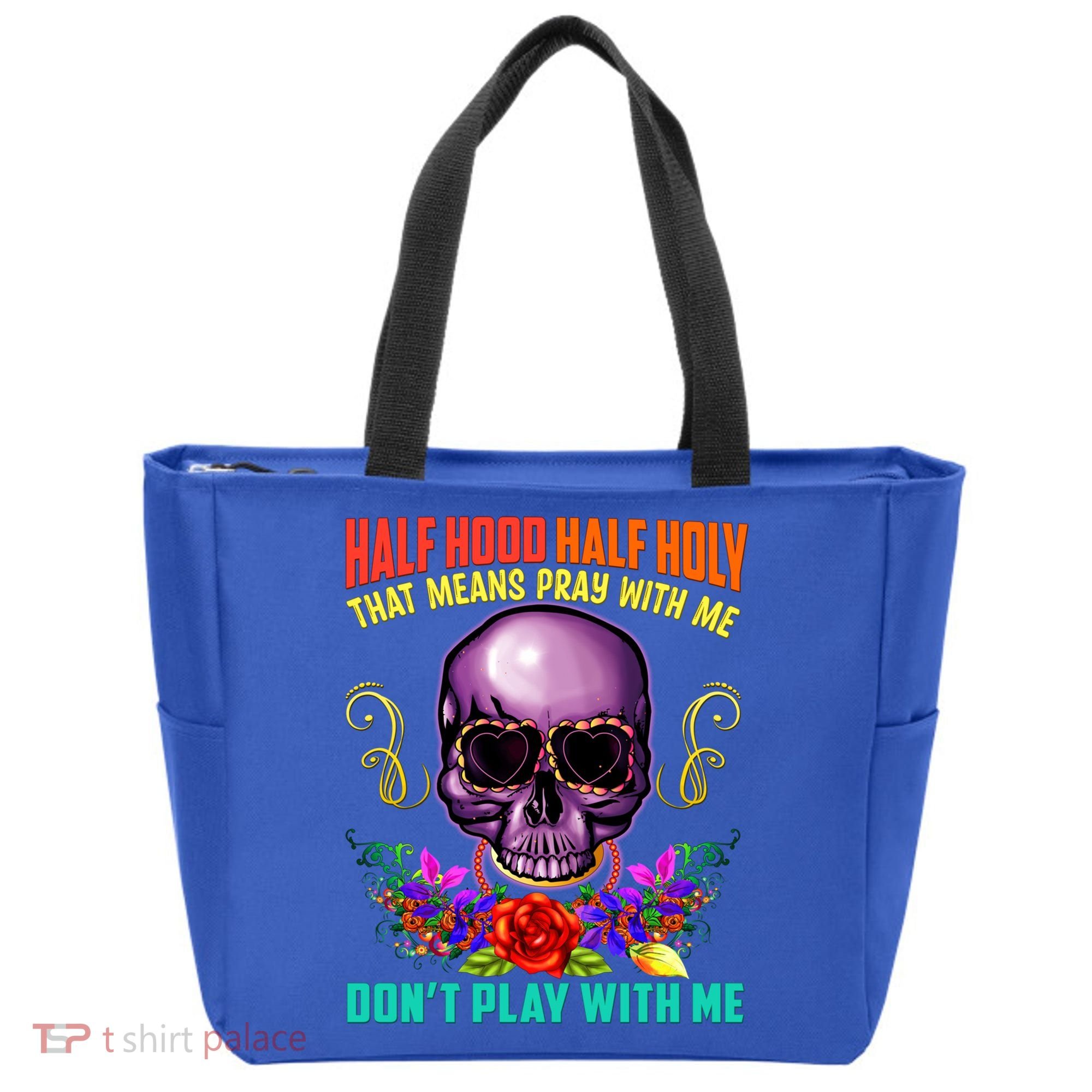 Half Hood Half Holy Funny Christian Retro Sugar Skull Cool Gift Tote Bag